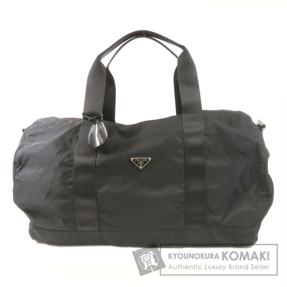 Prada Tessuto Saffiano leather duffle Boston bag top handles Black